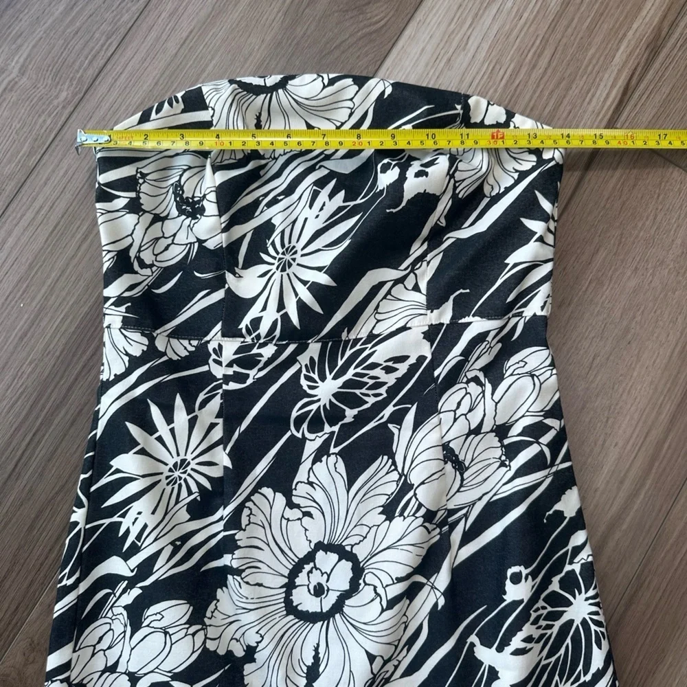Y2K Vintage Express Black White Hawaiian Tropical Tube Strapless Dress - Picture 4 of 13